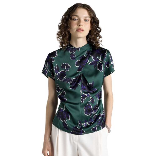 Cue Brushwork Floral Twist Neck Top